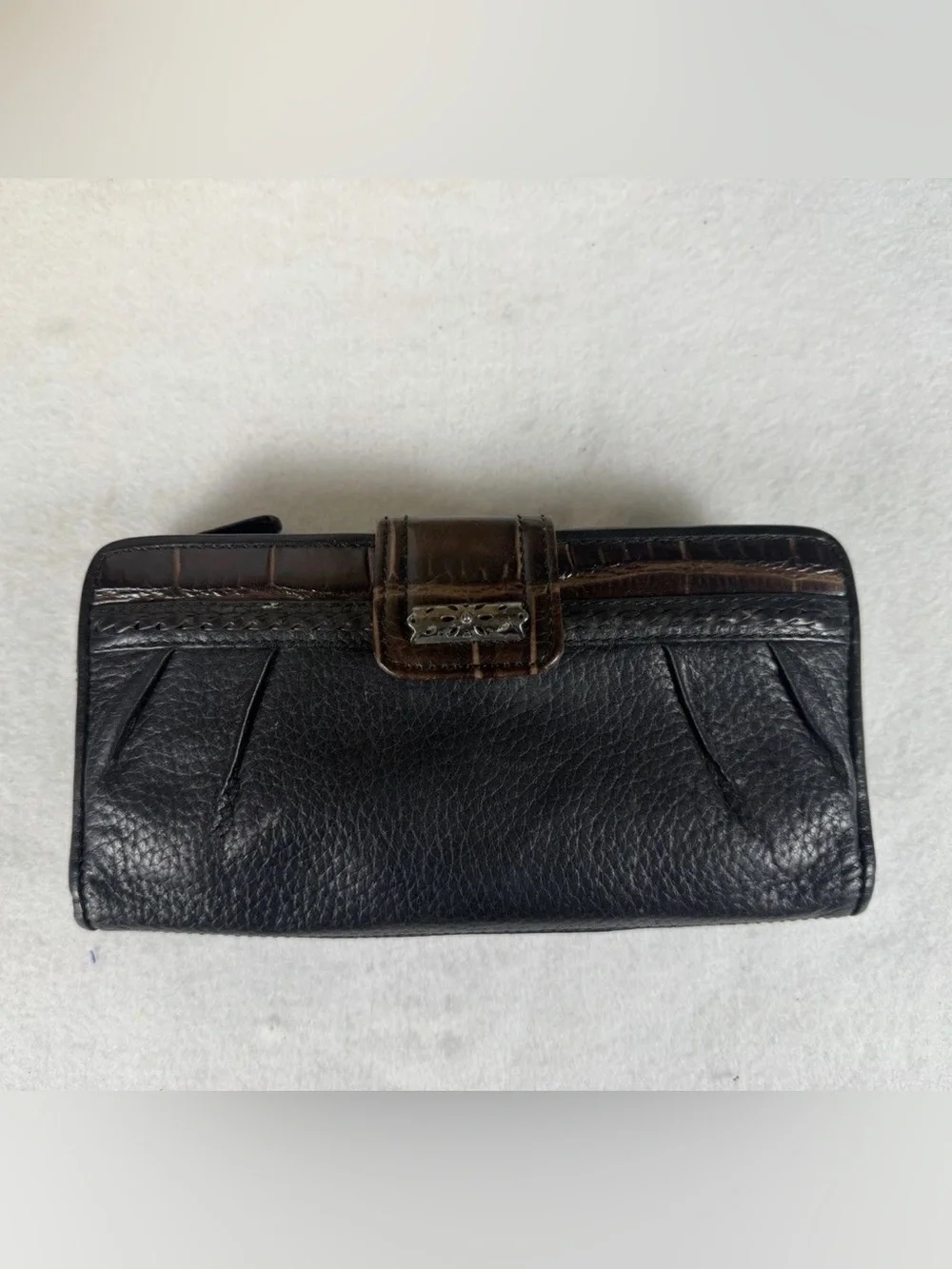 Brighton Black Brown Leather Organizer Wallet Zip Around Card ID Holder